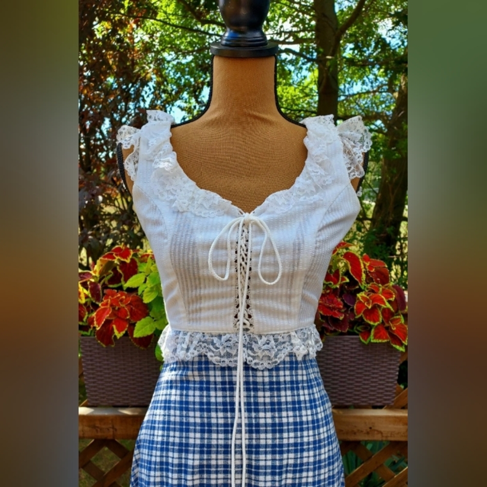 Vintage 70's Gunne Sax by Jessica Prairie Cottagcore Corset Boho Maxi Dress - Picture 2 of 9